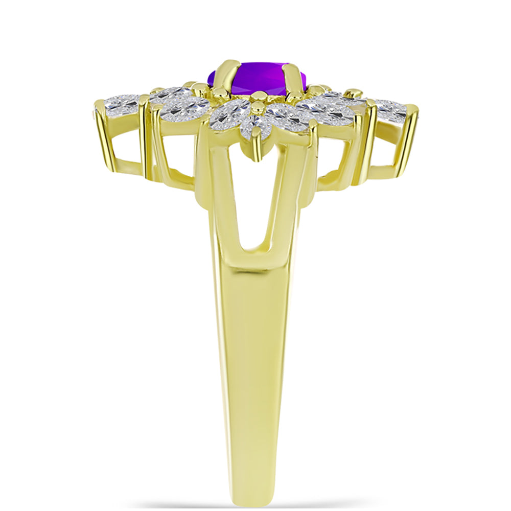 Inel din Argint 925 Placat cu Aur ( 4.74 grame ) cu Agat Violet și Topaz Alb 2.93 Carate