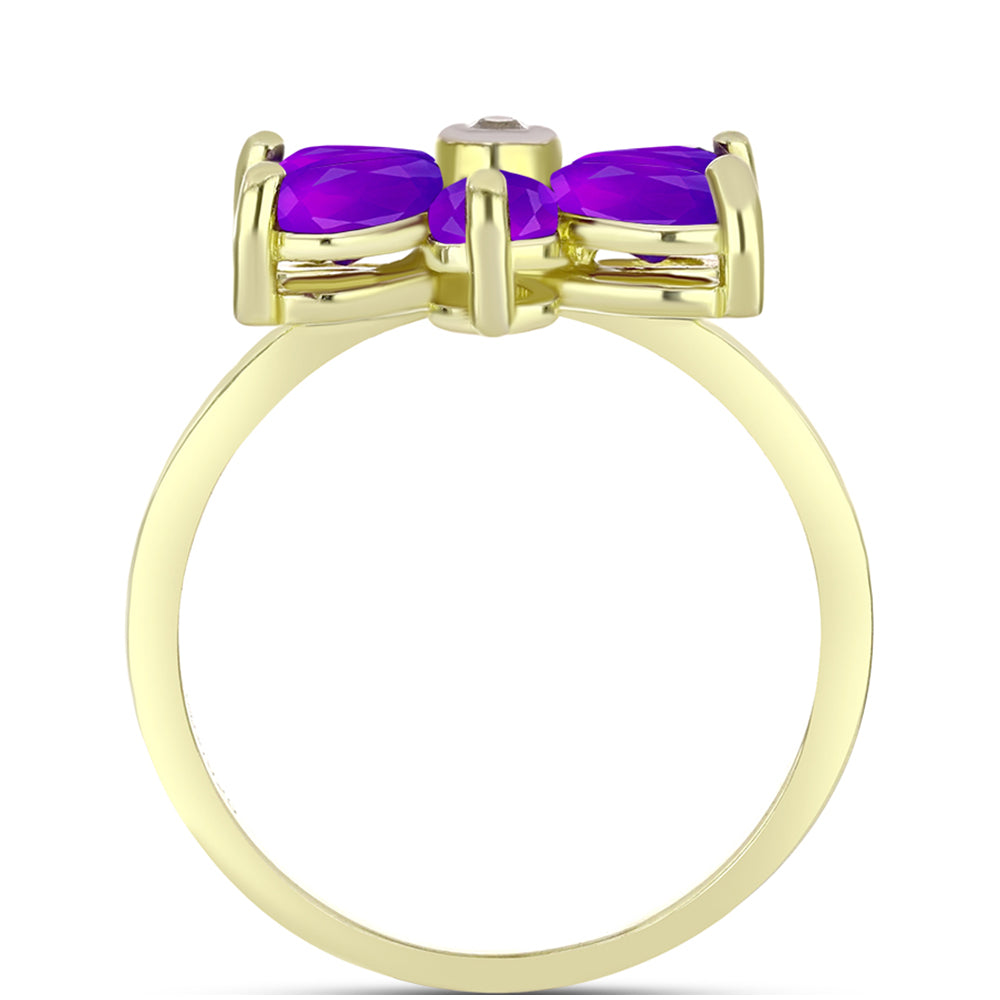 Inel din Argint 925 Placat cu Aur ( 4.01 grame ) cu Agat Violet și Topaz Alb 2.19 Carate 2 