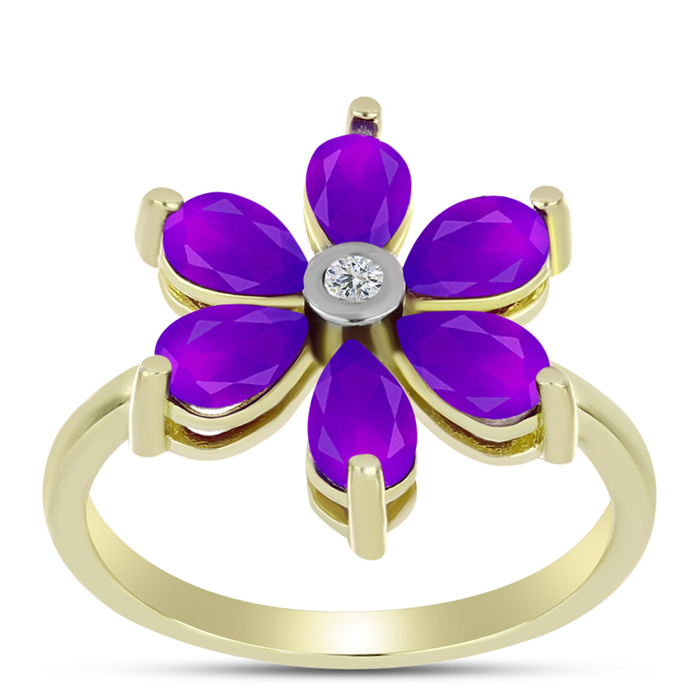 Inel din Argint 925 Placat cu Aur ( 4.01 grame ) cu Agat Violet și Topaz Alb 2.19 Carate 3 