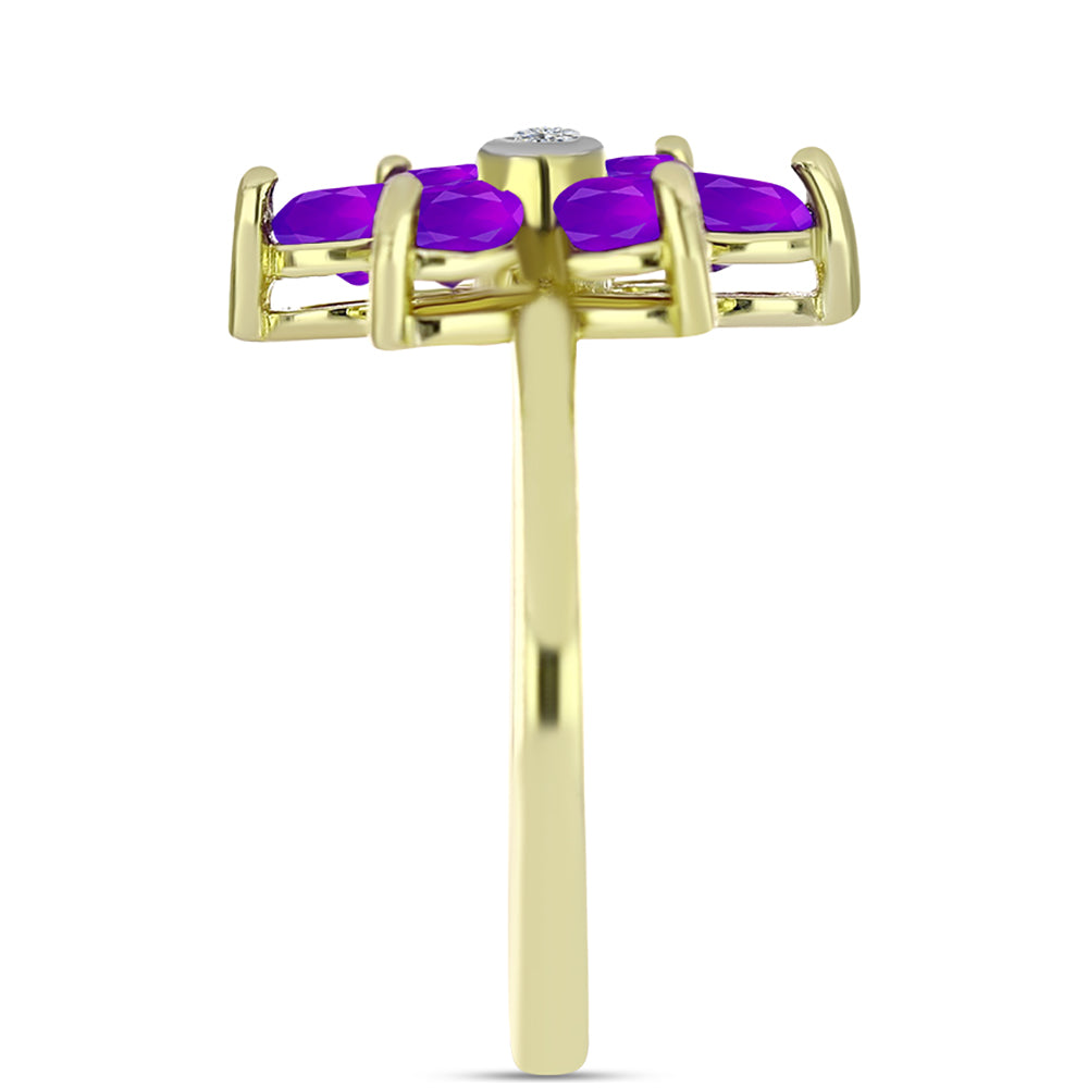 Inel din Argint 925 Placat cu Aur ( 4.01 grame ) cu Agat Violet și Topaz Alb 2.19 Carate 4 