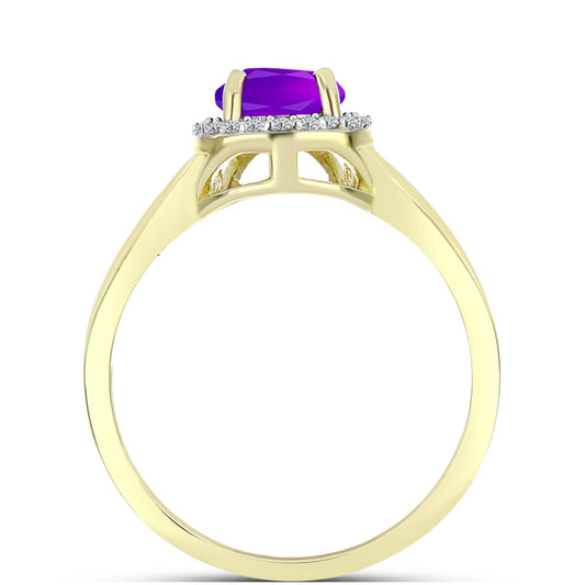 Inel din Argint 925 Placat cu Aur ( 2.82 grame ) cu Agat Violet și Topaz Alb 1.94 Carate