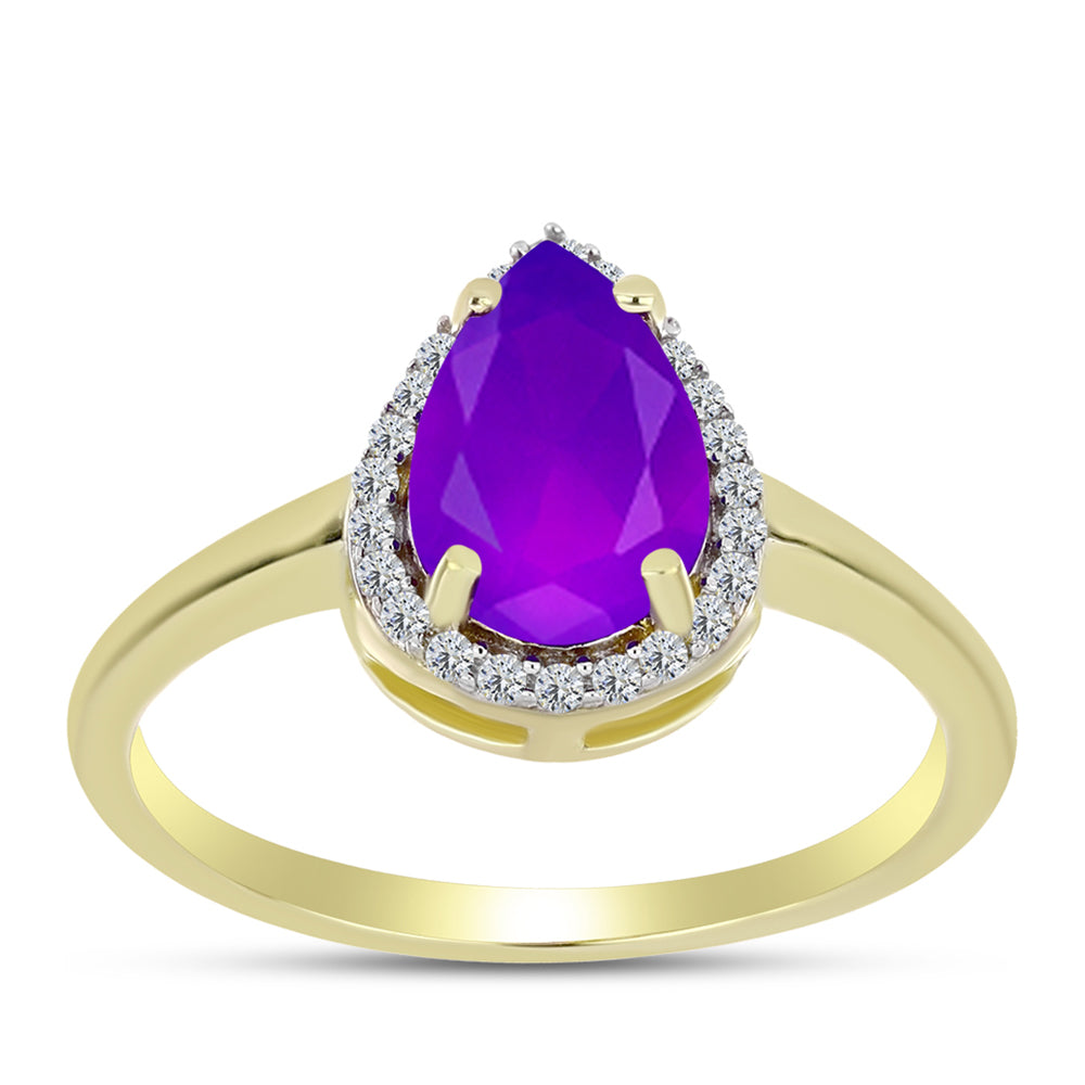 Inel din Argint 925 Placat cu Aur ( 2.82 grame ) cu Agat Violet și Topaz Alb 1.94 Carate