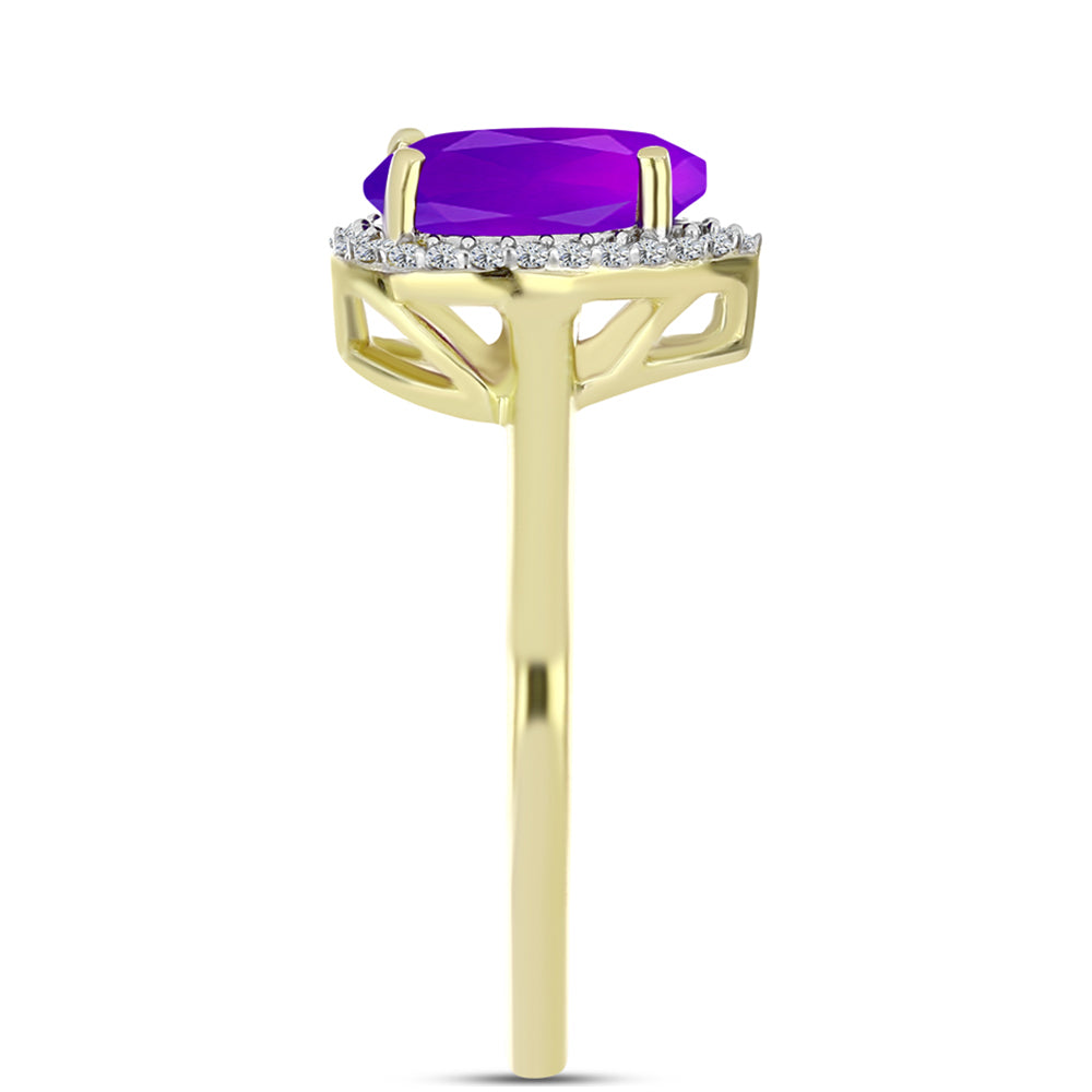 Inel din Argint 925 Placat cu Aur ( 2.82 grame ) cu Agat Violet și Topaz Alb 1.94 Carate