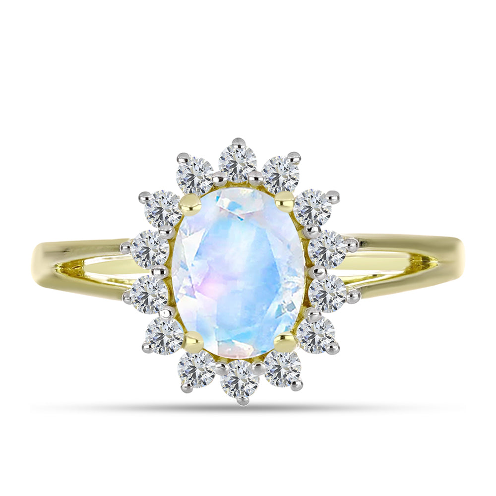 Inel din Argint 925 Placat cu Aur ( 2.89 grame ) cu Piatra Lunii Curcubeu și Topaz Alb 2.2 Carate 1 
