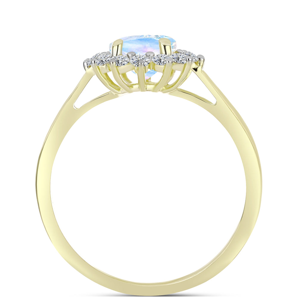 Inel din Argint 925 Placat cu Aur ( 2.89 grame ) cu Piatra Lunii Curcubeu și Topaz Alb 2.2 Carate