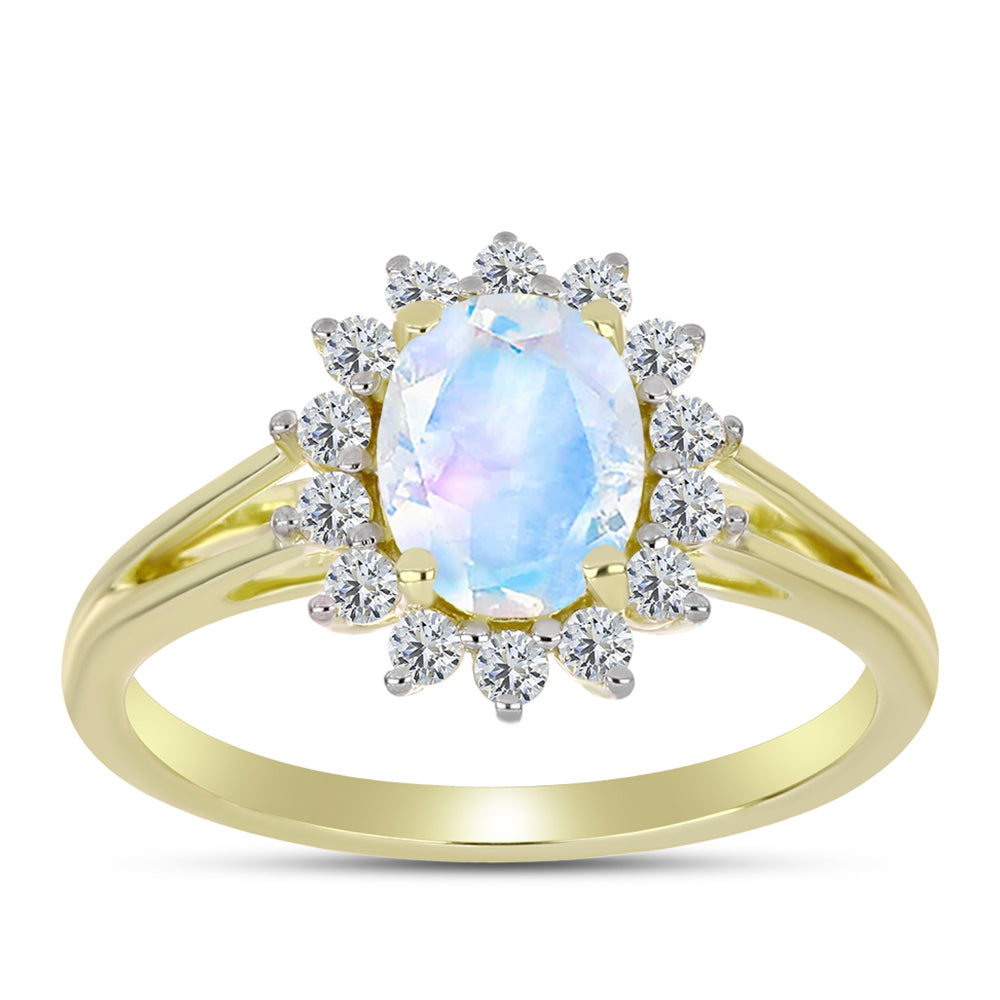 Inel din Argint 925 Placat cu Aur ( 2.89 grame ) cu Piatra Lunii Curcubeu și Topaz Alb 2.2 Carate 3 