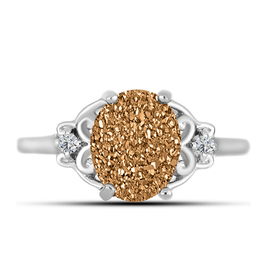 Inel din Argint 925 ( 2.4 grame ) cu Drusy Auriu și Topaz Alb 2.73 Carate