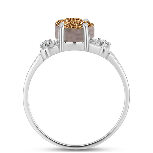 Inel din Argint 925 ( 2.4 grame ) cu Drusy Auriu și Topaz Alb 2.73 Carate