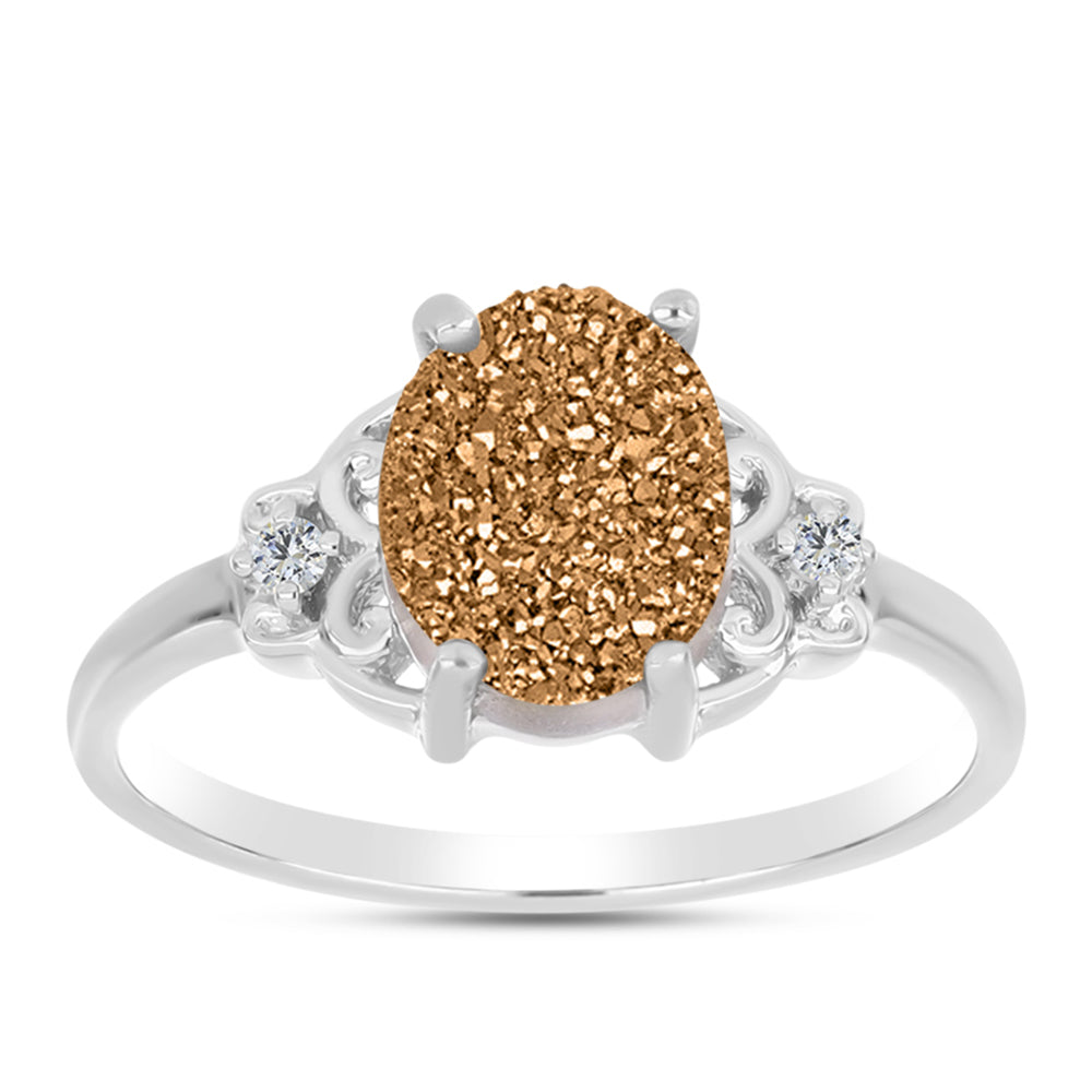 Inel din Argint 925 ( 2.4 grame ) cu Drusy Auriu și Topaz Alb 2.73 Carate