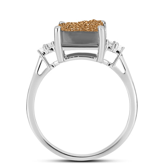 Inel din Argint 925 ( 1.92 grame ) cu Drusy Auriu și Topaz Alb 3.3 Carate