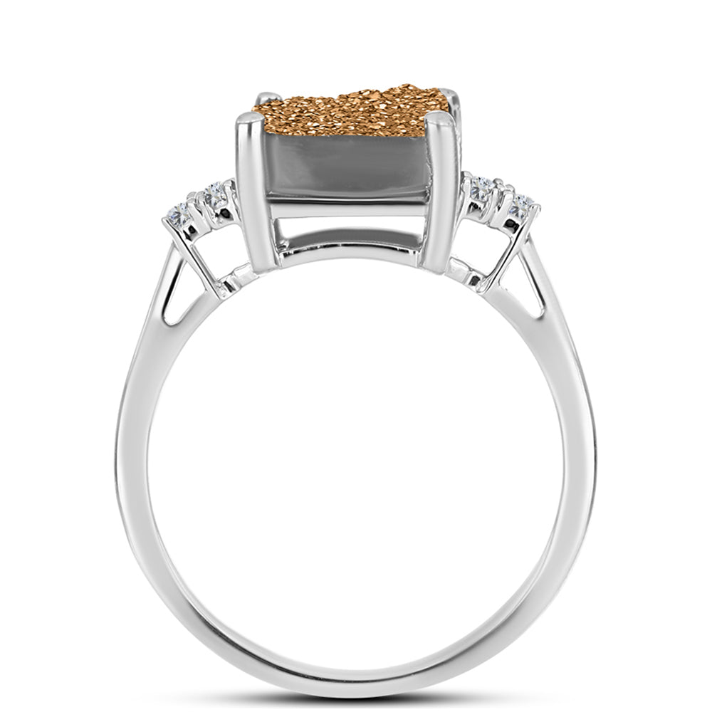 Inel din Argint 925 ( 1.92 grame ) cu Drusy Auriu și Topaz Alb 3.3 Carate