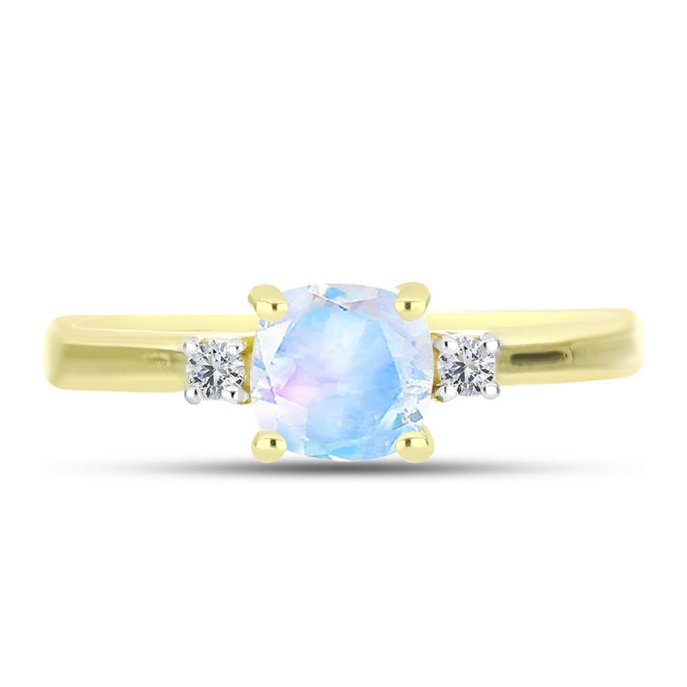 Inel din Argint 925 Placat cu Aur ( 2.46 grame ) cu Piatra Lunii Curcubeu și Topaz Alb 0.97 Carate