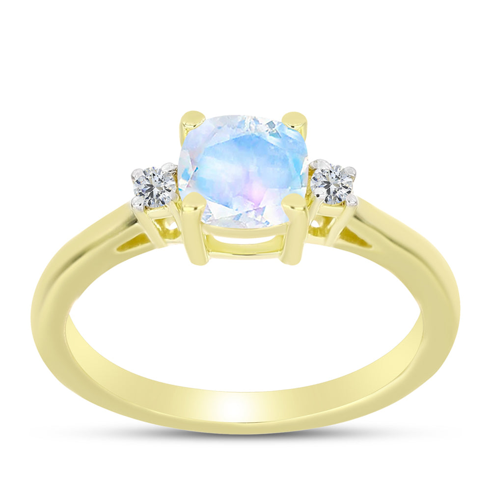 Inel din Argint 925 Placat cu Aur ( 2.46 grame ) cu Piatra Lunii Curcubeu și Topaz Alb 0.97 Carate 3 