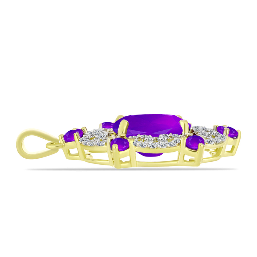 Pandantiv din Argint 925 Placat cu Aur ( 3.86 grame ) cu Agat Violet și Topaz Alb 5.99 Carate