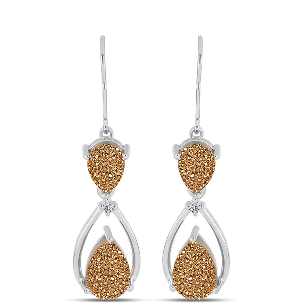Cercei din Argint 925 ( 3.75 grame ) cu Drusy Auriu și Topaz Alb 6.69 Carate
