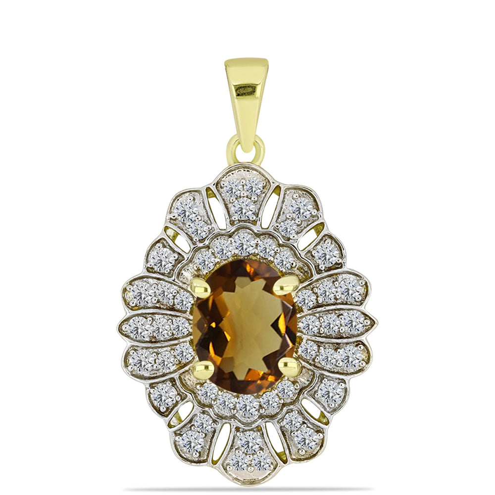 Pandantiv din Argint 925 Placat cu Aur ( 2.6 grame ) cu Cuarț Coniac și Topaz Alb 2.19 Carate