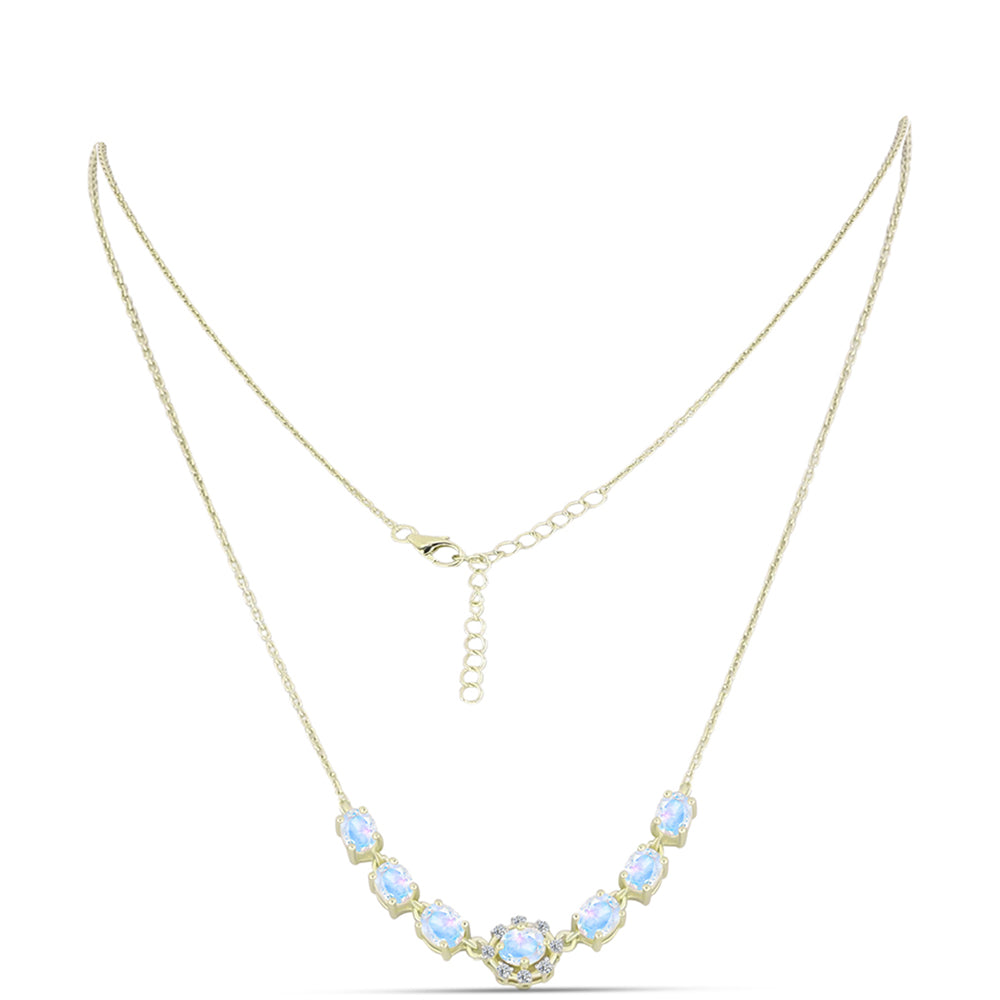 Colier din Argint 925 Placat cu Aur ( 4.66 grame ) cu Piatra Lunii Curcubeu și Topaz Alb 2.55 Carate