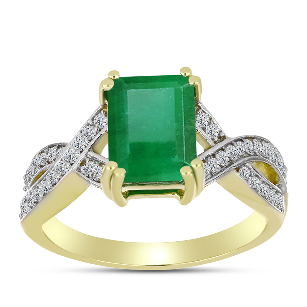 Inel din Argint 925 Placat cu Aur ( 3.28 grame ) cu Smarald Brazilian și Topaz Alb 2.5 Carate