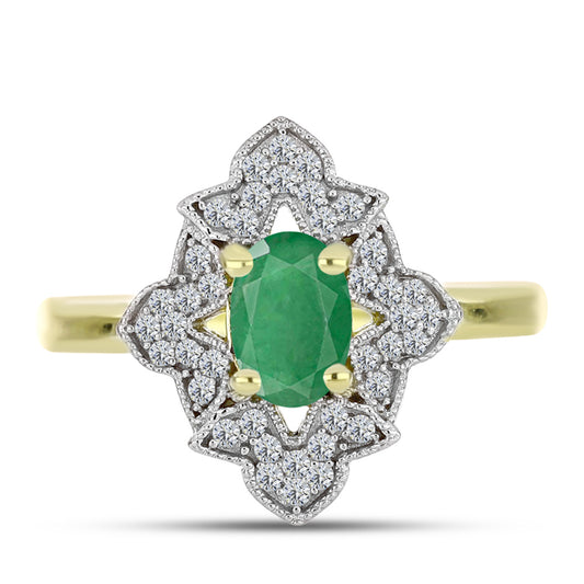 Inel din Argint 925 Placat cu Aur ( 3.21 grame ) cu Smarald Brazilian și Topaz Alb 1.03 Carate
