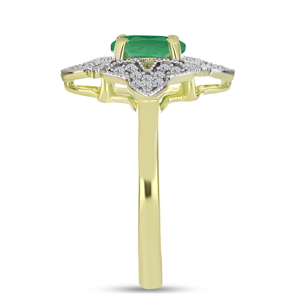 Inel din Argint 925 Placat cu Aur ( 3.21 grame ) cu Smarald Brazilian și Topaz Alb 1.03 Carate