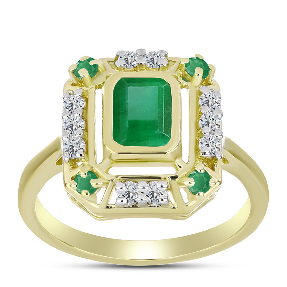 Inel din Argint 925 Placat cu Aur ( 3.7 grame ) cu Smarald Brazilian și Topaz Alb 1.51 Carate