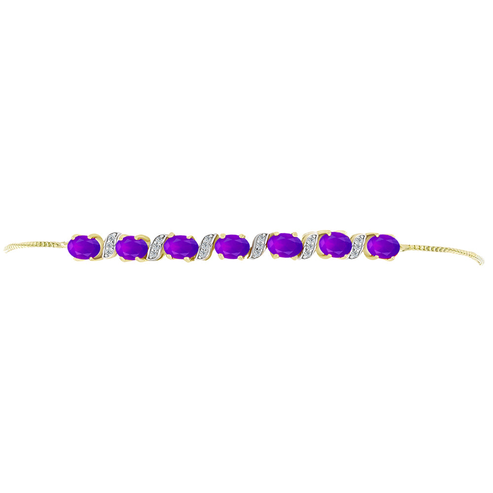 Brățară din Argint 925 Placat cu Aur ( 5.71 grame ) cu Agat Violet și Topaz Alb 2.89 Carate 2 