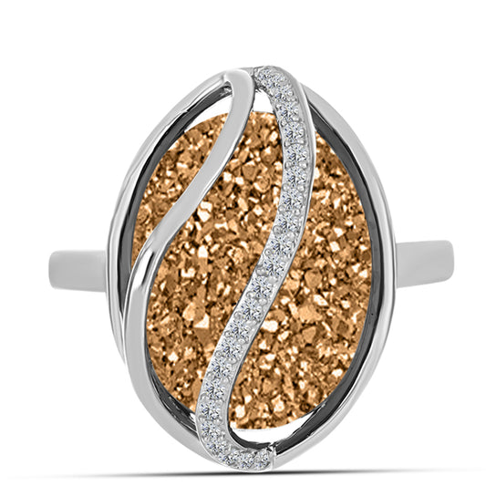 Inel din Argint 925 ( 3.96 grame ) cu Drusy Auriu și Topaz Alb 8.92 Carate
