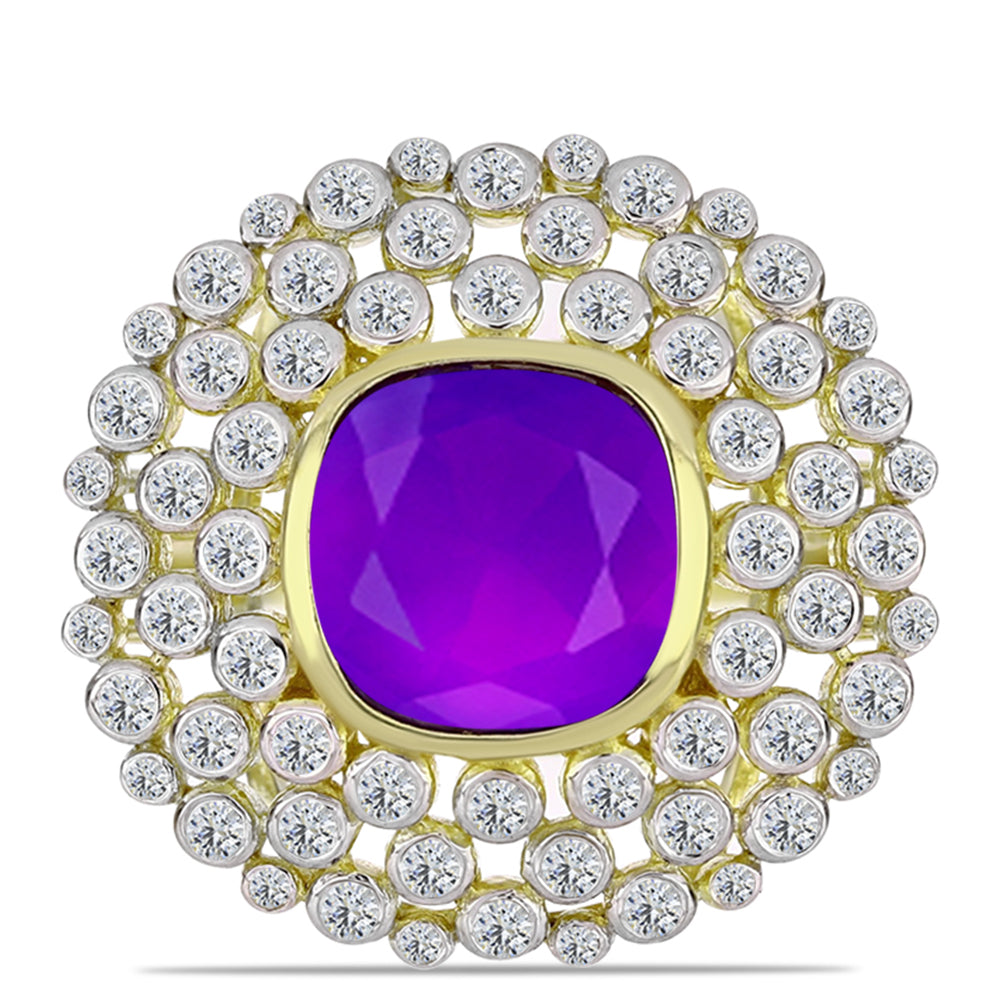Inel din Argint 925 Placat cu Aur ( 4.79 grame ) cu Agat Violet și Topaz Alb 3.57 Carate 1 
