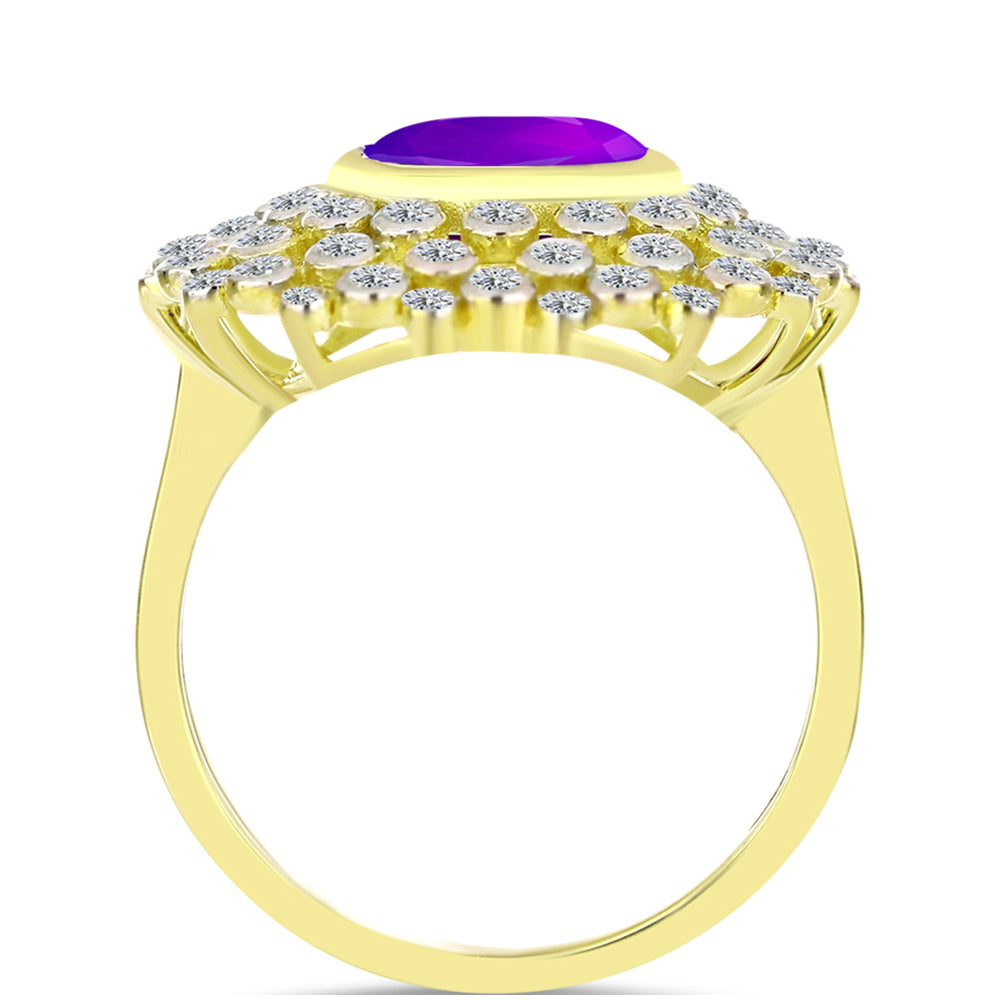 Inel din Argint 925 Placat cu Aur ( 4.79 grame ) cu Agat Violet și Topaz Alb 3.57 Carate