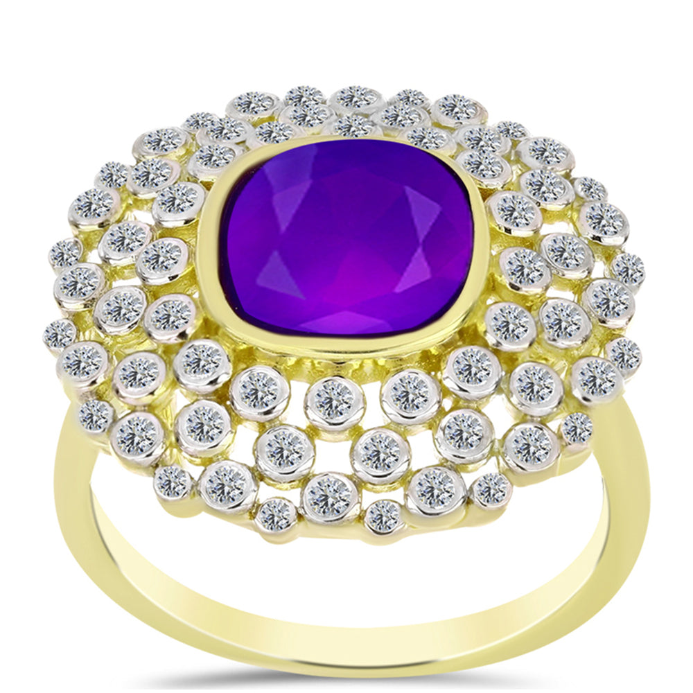 Inel din Argint 925 Placat cu Aur ( 4.79 grame ) cu Agat Violet și Topaz Alb 3.57 Carate