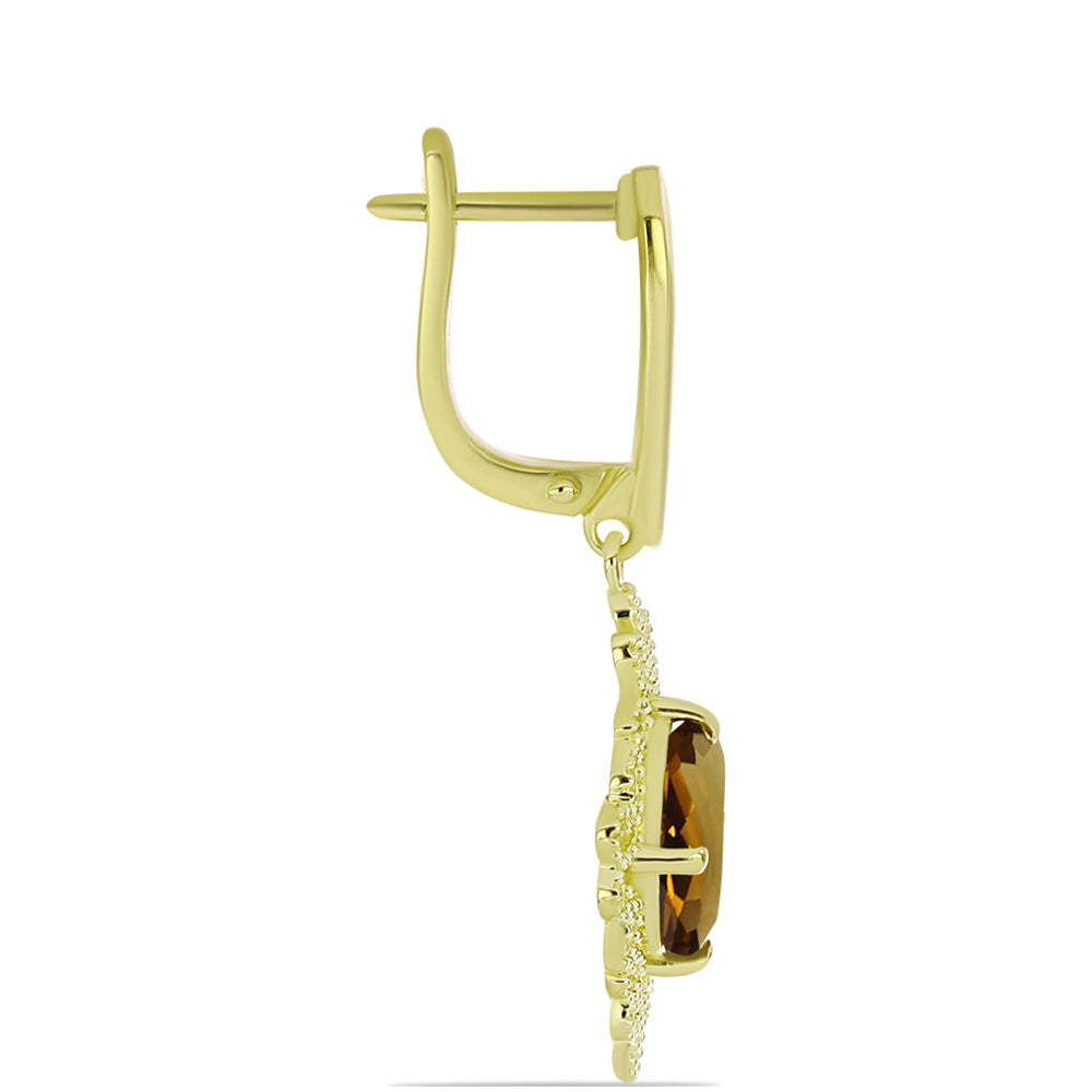 Cercei din Argint 925 Placat cu Aur ( 5.33 grame ) cu Cuarț Coniac 4.59 Carate
