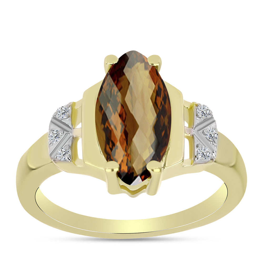 Inel din Argint 925 Placat cu Aur ( 3.06 grame ) cu Cuarț Coniac și Topaz Alb 2.47 Carate 3 