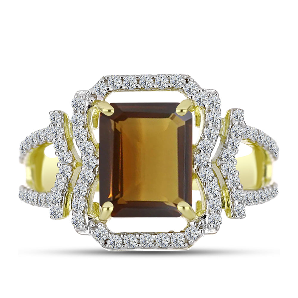 Inel din Argint 925 Placat cu Aur ( 4.43 grame ) cu Cuarț Coniac și Topaz Alb 3.62 Carate 1 