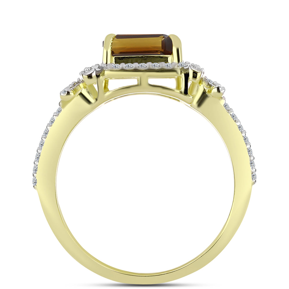 Inel din Argint 925 Placat cu Aur ( 4.43 grame ) cu Cuarț Coniac și Topaz Alb 3.62 Carate