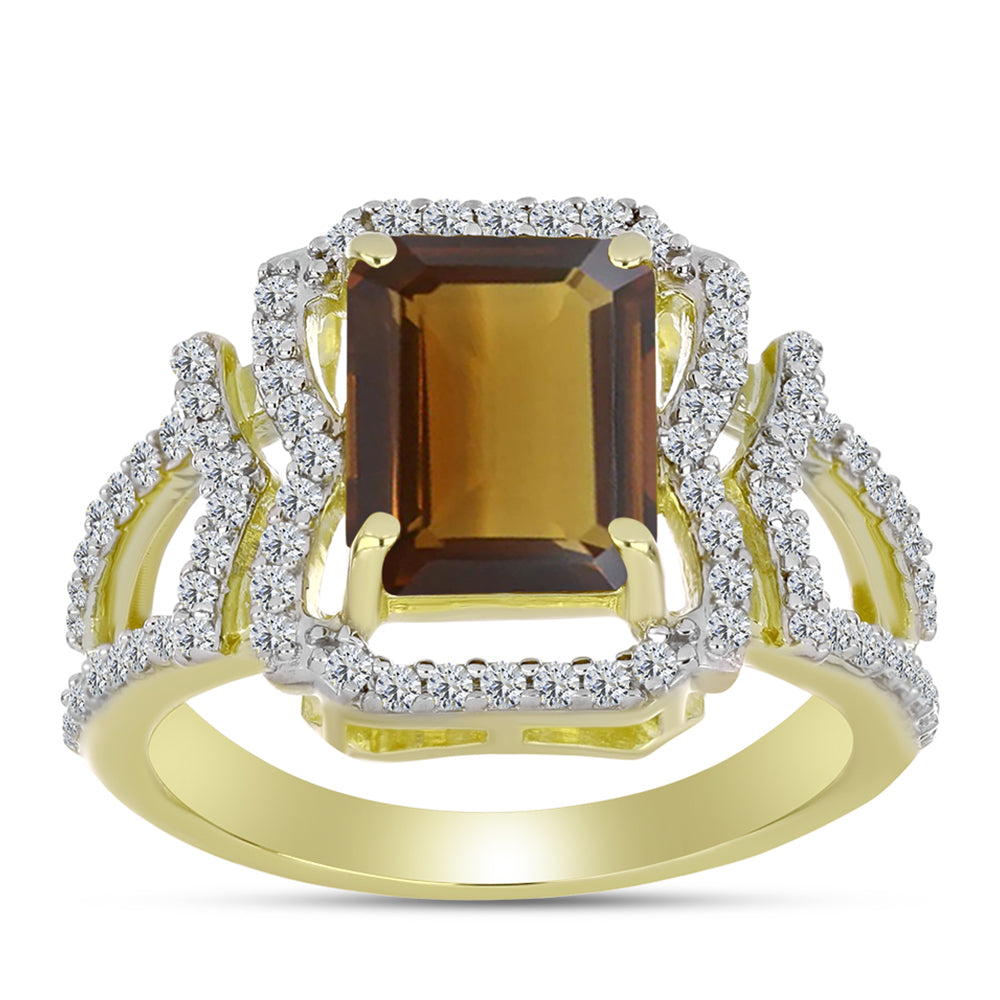 Inel din Argint 925 Placat cu Aur ( 4.43 grame ) cu Cuarț Coniac și Topaz Alb 3.62 Carate 3 