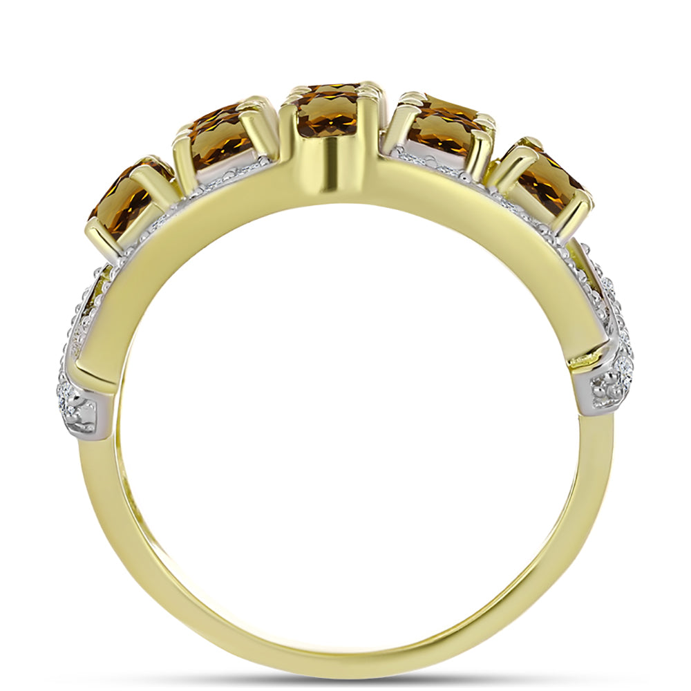 Inel din Argint 925 Placat cu Aur ( 6.81 grame ) cu Cuarț Coniac și Topaz Alb 4.09 Carate 2 