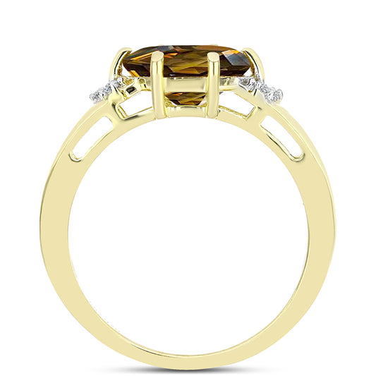 Inel din Argint 925 Placat cu Aur ( 2.43 grame ) cu Cuarț Coniac și Topaz Alb 1.78 Carate