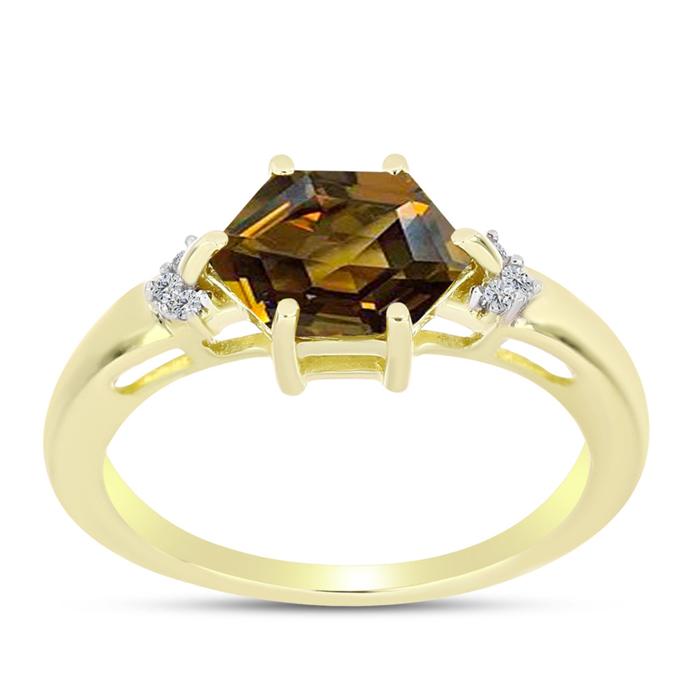 Inel din Argint 925 Placat cu Aur ( 2.43 grame ) cu Cuarț Coniac și Topaz Alb 1.78 Carate 3 