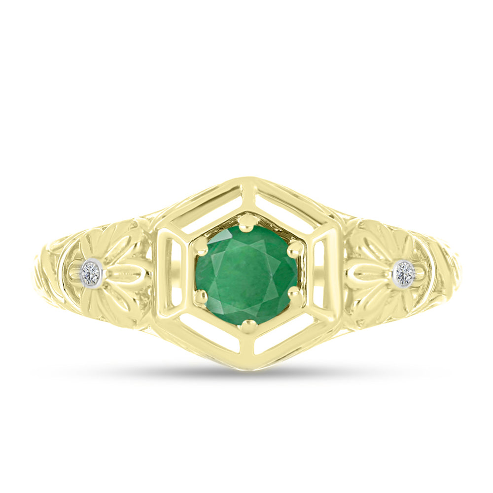 Inel din Argint 925 Placat cu Aur ( 3 grame ) cu Smarald Brazilian și Topaz Alb 0.48 Carate