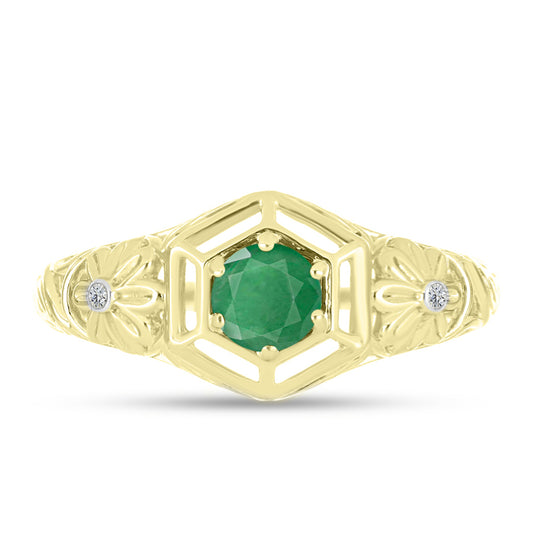 Inel din Argint 925 Placat cu Aur ( 3 grame ) cu Smarald Brazilian și Topaz Alb 0.48 Carate