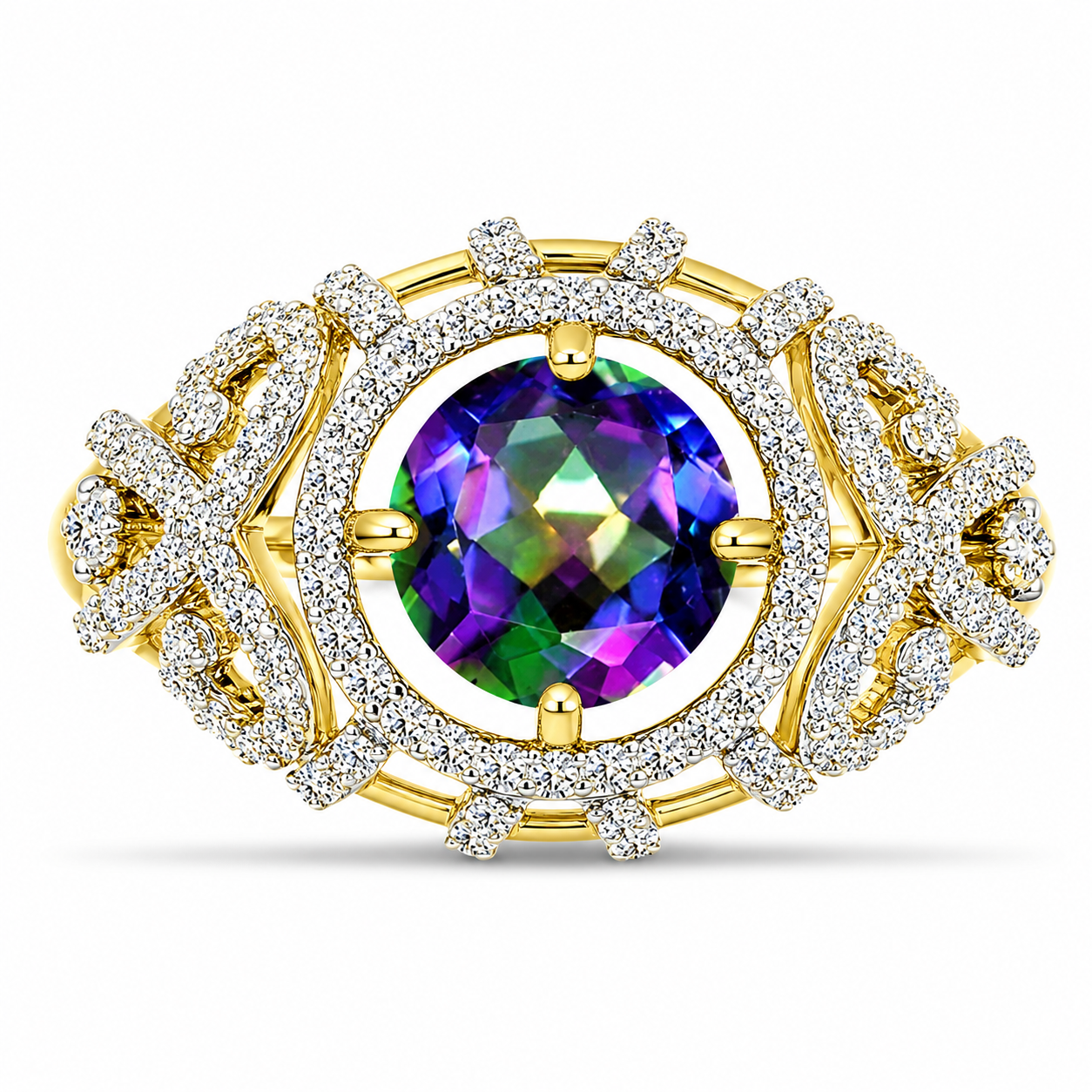 Inel din Argint 925 Placat cu Aur ( 3.9 grame ) cu Topaz Mistic și Topaz Alb 2.67 Carate 1 