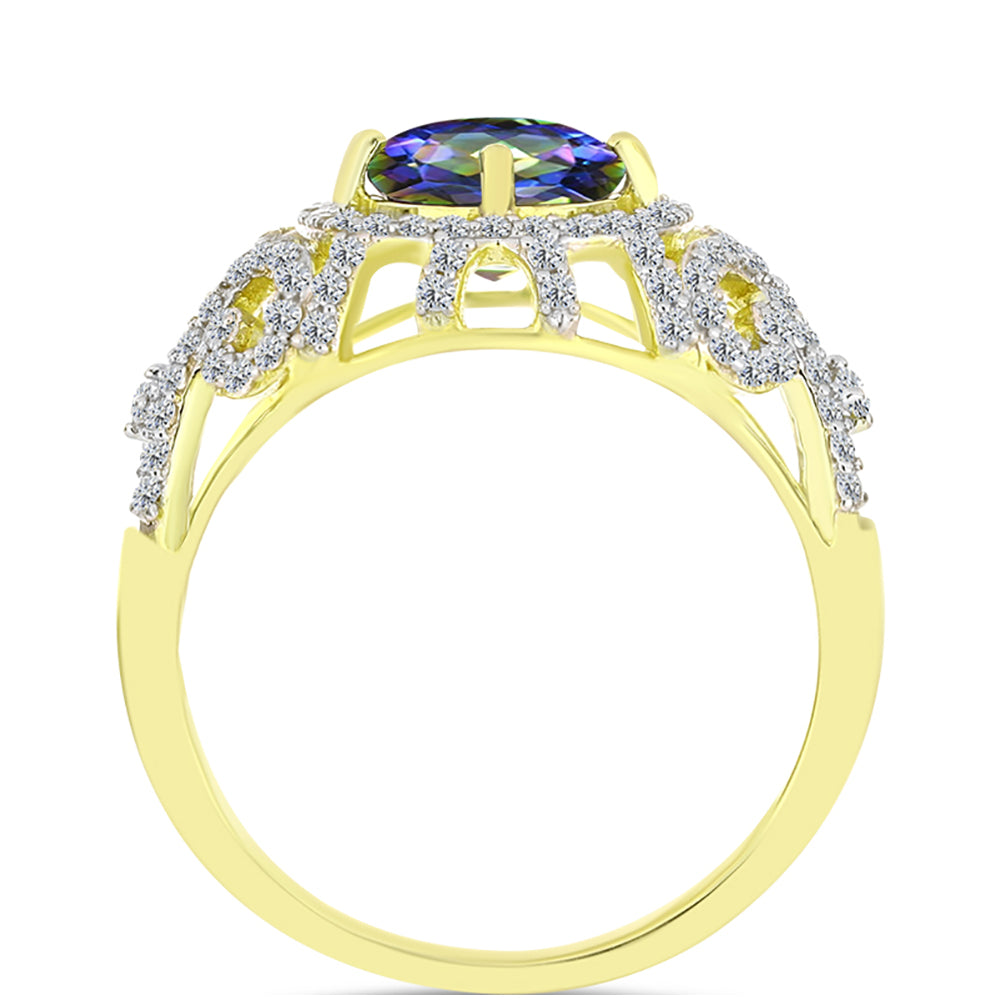 Inel din Argint 925 Placat cu Aur ( 3.9 grame ) cu Topaz Mistic și Topaz Alb 2.67 Carate