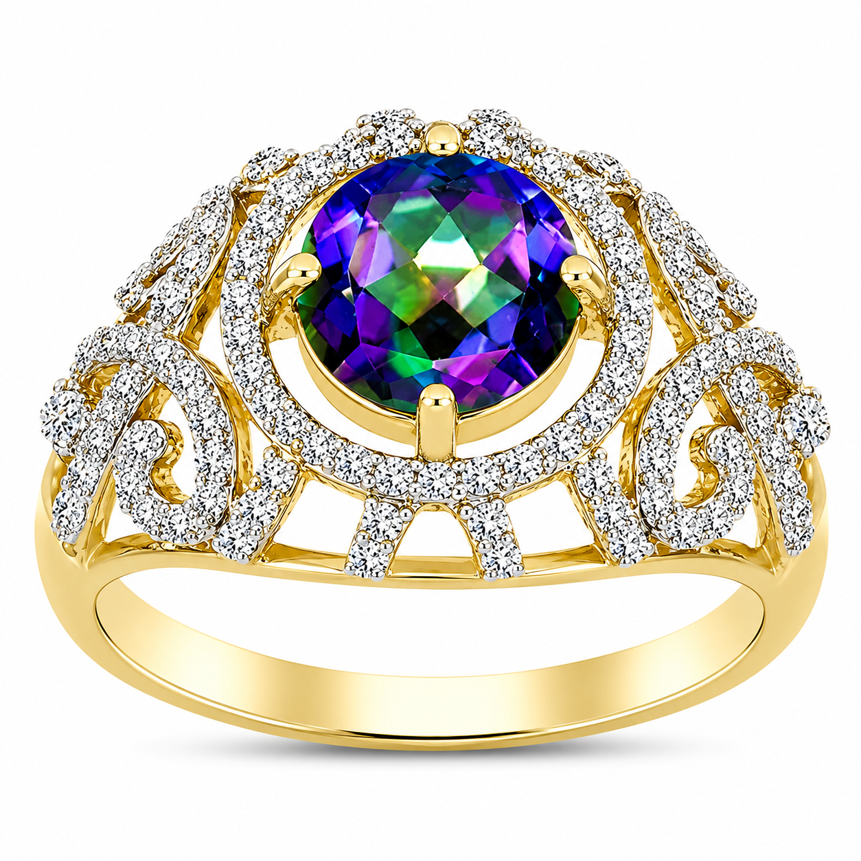 Inel din Argint 925 Placat cu Aur ( 3.9 grame ) cu Topaz Mistic și Topaz Alb 2.67 Carate 4 