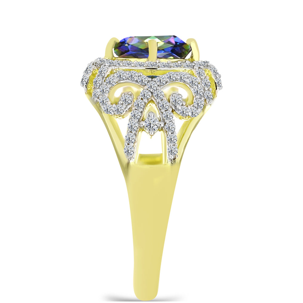 Inel din Argint 925 Placat cu Aur ( 3.9 grame ) cu Topaz Mistic și Topaz Alb 2.67 Carate 3 