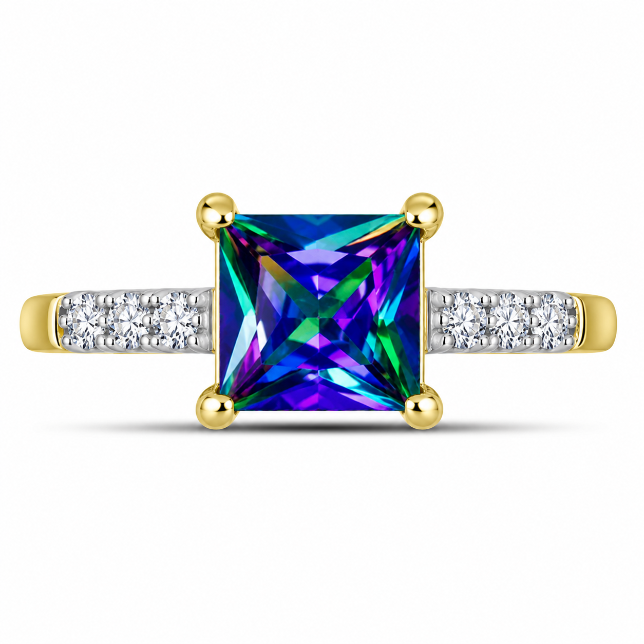 Inel din Argint 925 Placat cu Aur ( 2.22 grame ) cu Topaz Mistic și Topaz Alb 1.55 Carate