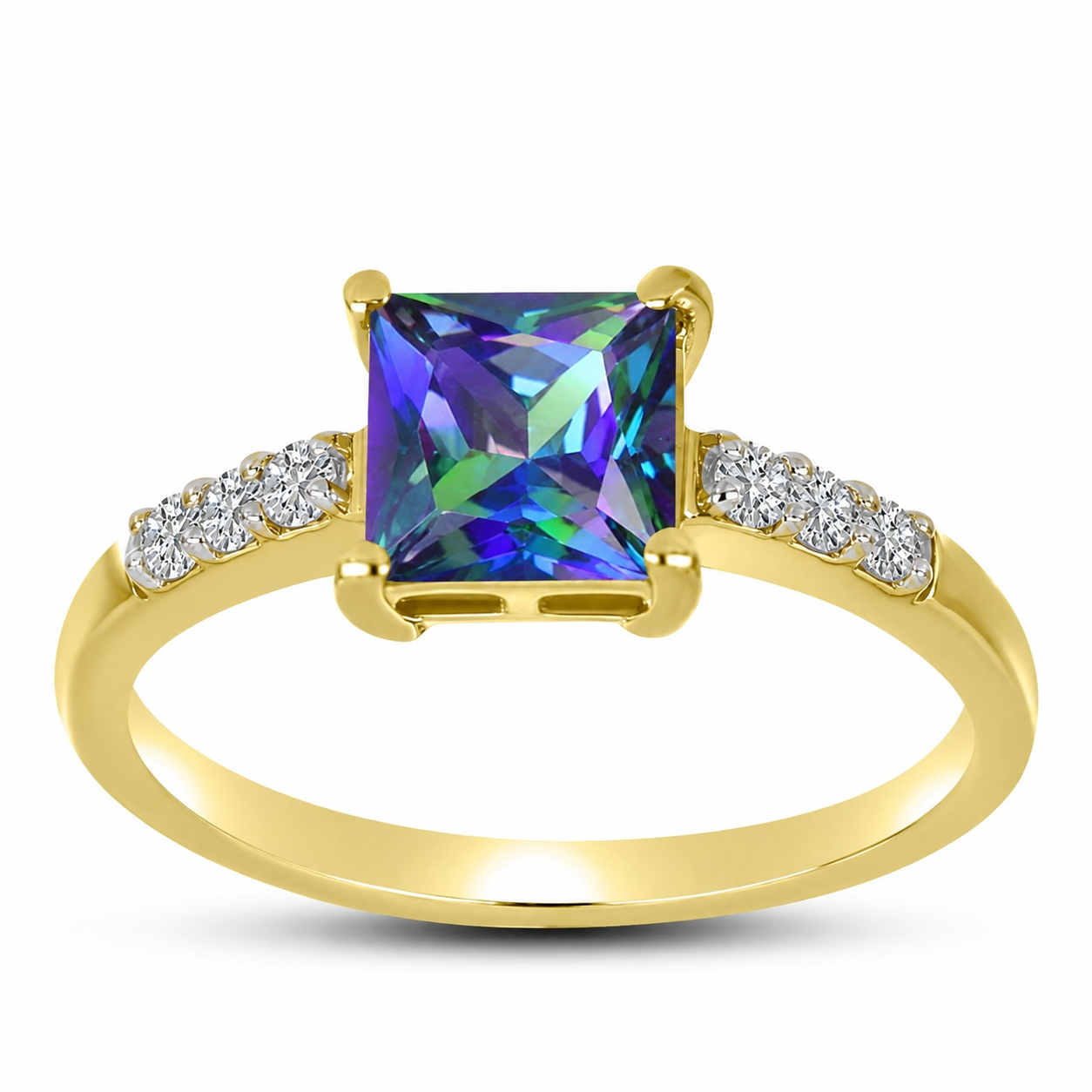 Inel din Argint 925 Placat cu Aur ( 2.22 grame ) cu Topaz Mistic și Topaz Alb 1.55 Carate