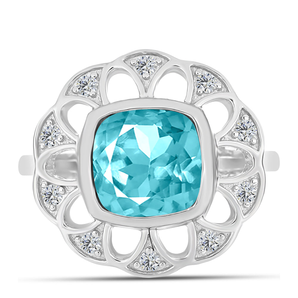 Inel din Argint 925 ( 3.62 grame ) cu Cuarț Paraiba și Topaz Alb 2.12 Carate 1 