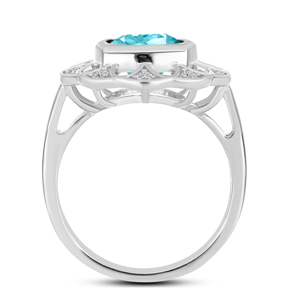 Inel din Argint 925 ( 3.62 grame ) cu Cuarț Paraiba și Topaz Alb 2.12 Carate 2 
