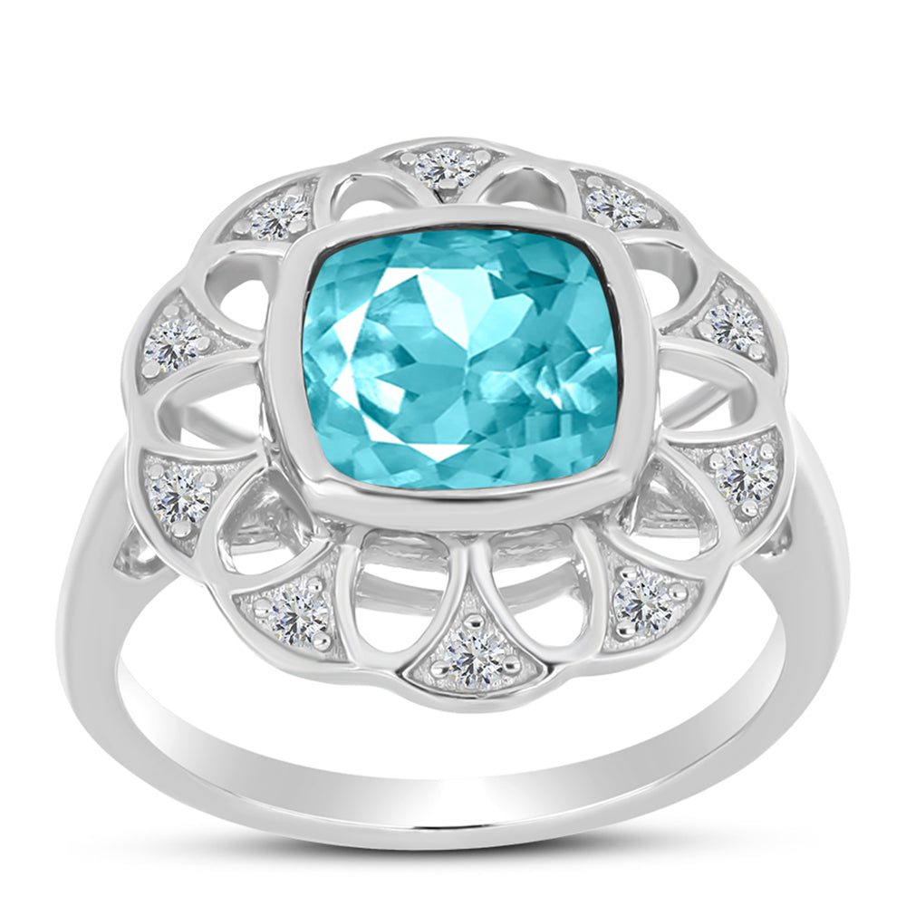 Inel din Argint 925 ( 3.62 grame ) cu Cuarț Paraiba și Topaz Alb 2.12 Carate 3 