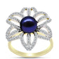 Inel din Argint 925 Placat cu Aur ( 5.54 grame ) cu Perlă de Cultură Neagră și Topaz Alb 3.67 Carate